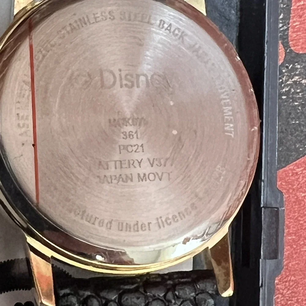 Disney Mickey Mouse Watch M.Z. Berger Japan Movt Black Gold Tone 361 Boxed